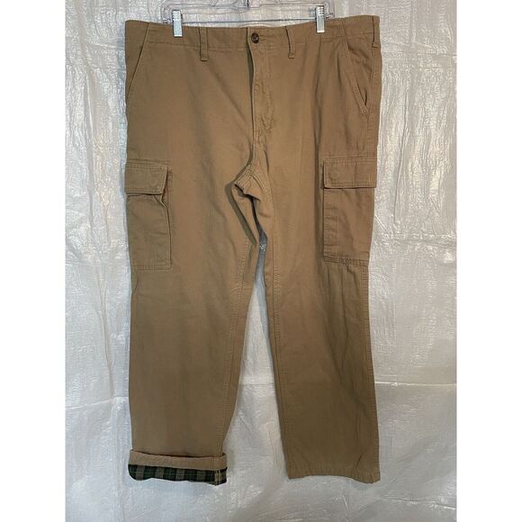 Eddie Bauer Men's Flannel Lined Cargo Pants 40x 32 Brown Classic Fit -‎ Read - Picture 1 of 11